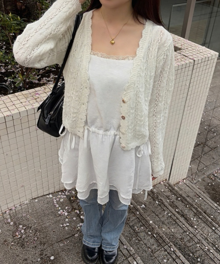 레이스 리본 레이어드 원피스 아이보리