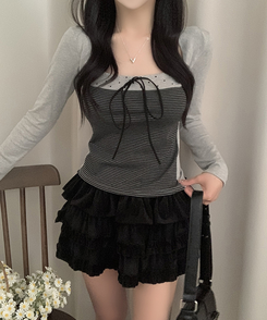 リボンストライプボレロ長袖Tシャツ LIGHT GREY