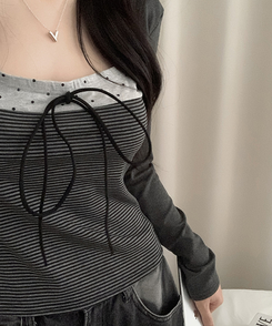 リボンストライプボレロ長袖Tシャツ DARK GRAY