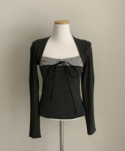 リボンストライプボレロ長袖Tシャツ
