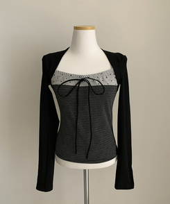 リボンストライプボレロ長袖Tシャツ