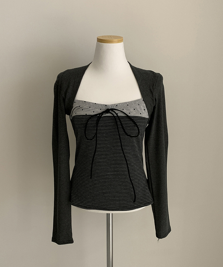 リボンストライプボレロ長袖Tシャツ