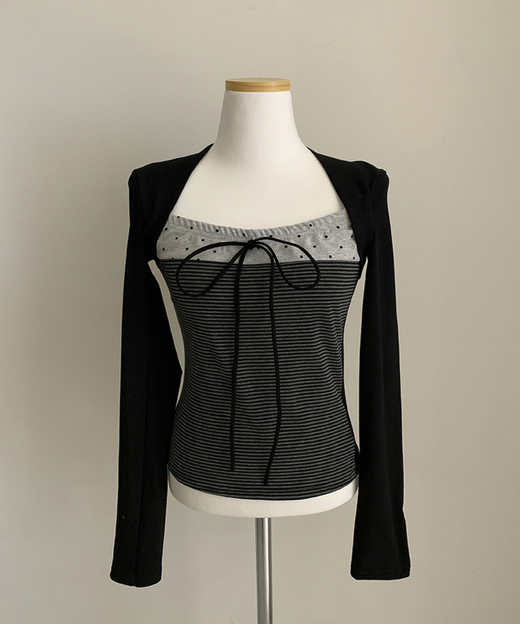 リボンストライプボレロ長袖Tシャツ