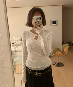 ラワー刺繍レイヤードブラウス WHITE