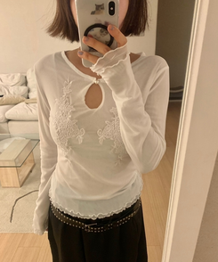 ラワー刺繍レイヤードブラウス WHITE