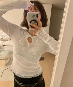 ラワー刺繍レイヤードブラウス WHITE