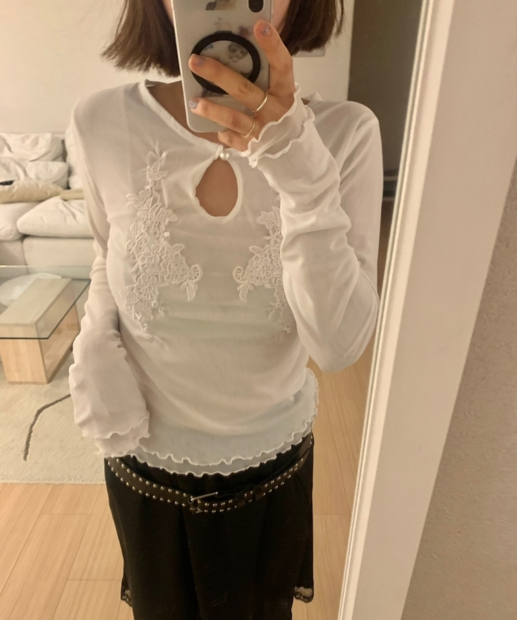 ラワー刺繍レイヤードブラウス WHITE