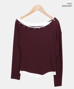 アンバランススタッドワンショルTシャツ(5color)