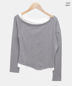 アンバランススタッドワンショルTシャツ(5color)