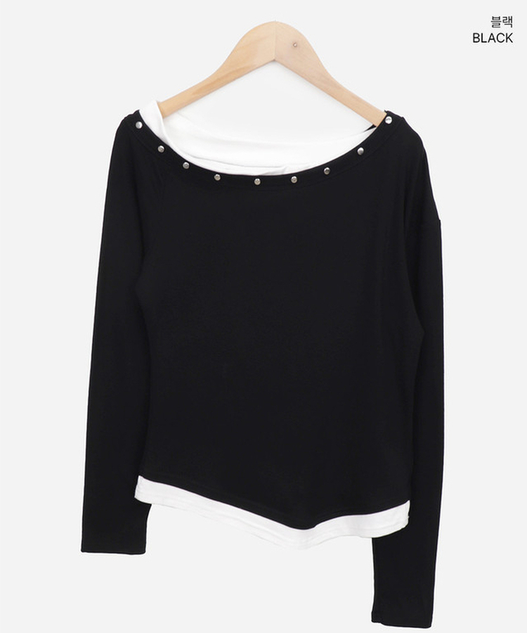 アンバランススタッドワンショルTシャツ(5color)