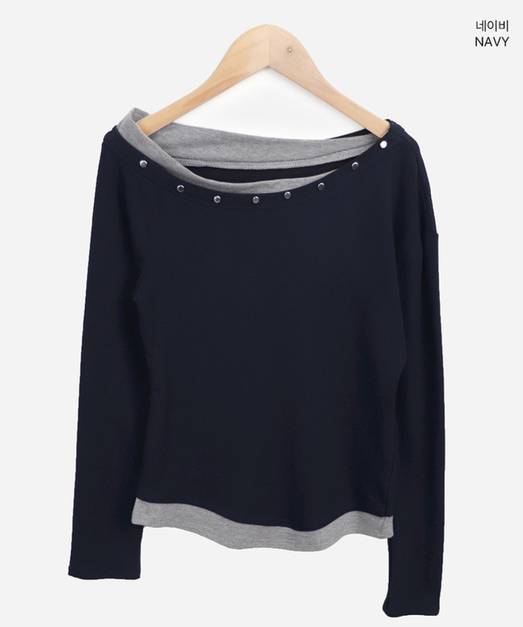 アンバランススタッドワンショルTシャツ(5color)