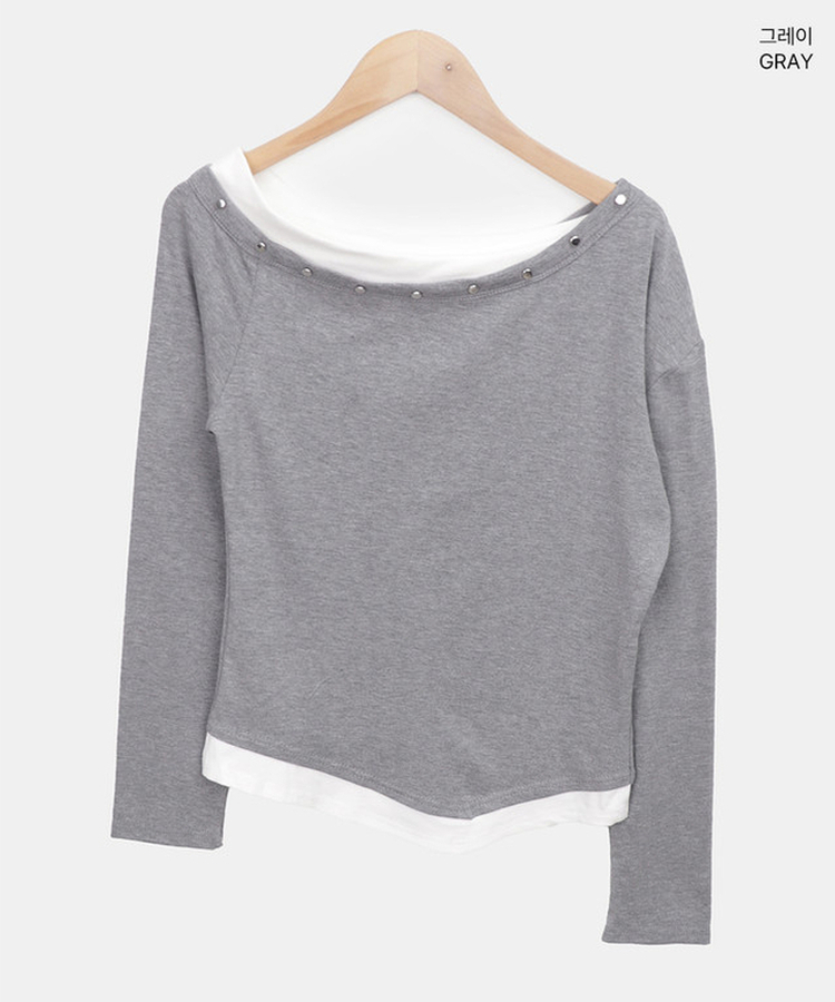 アンバランススタッドワンショルTシャツ(5color)