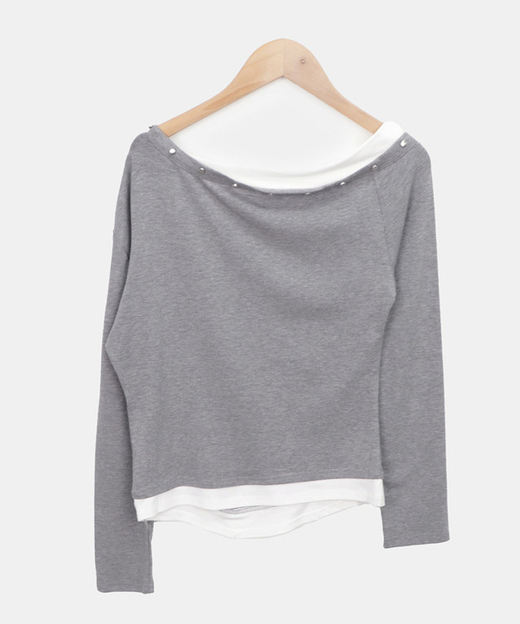 アンバランススタッドワンショルTシャツ(5color)