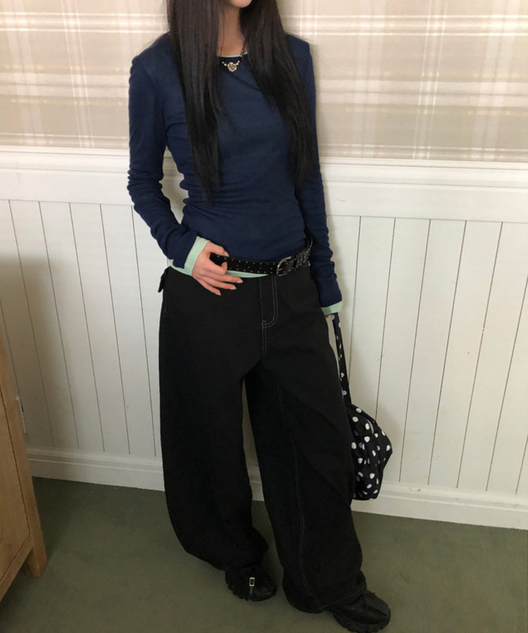 テンセルレイヤード長袖Tシャツ(12color) NAVY