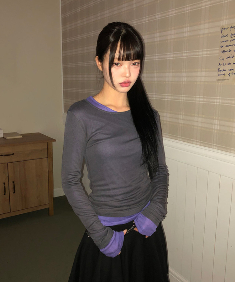 テンセルレイヤード長袖Tシャツ(12color) CHARCOAL