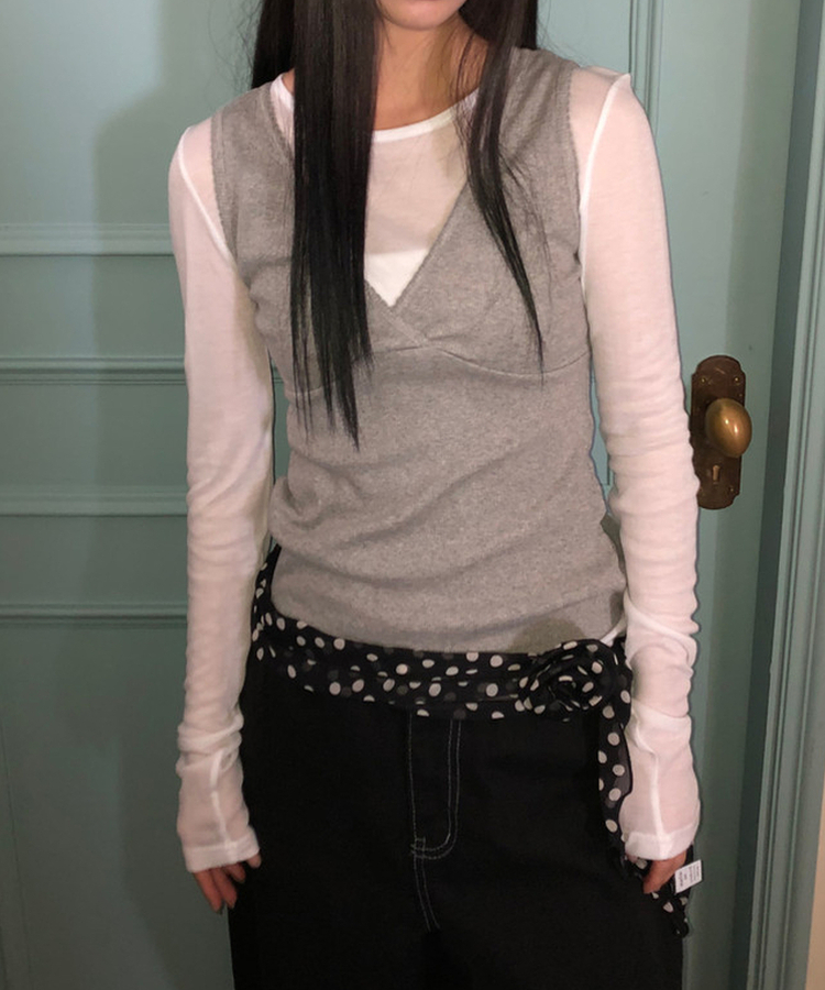 テンセルレイヤード長袖Tシャツ(12color) WHITE