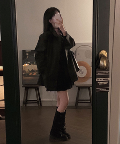 리치 초커세트 주름 콩단추 미니 원피스 블랙