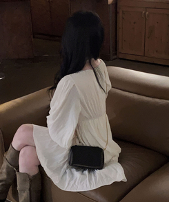 리치 초커세트 주름 콩단추 미니 원피스 크림