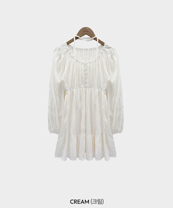 리치 초커세트 주름 콩단추 미니 원피스