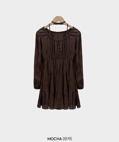 리치 초커세트 주름 콩단추 미니 원피스