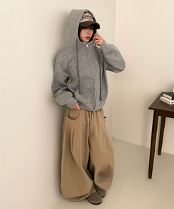 チェックセミクロップフードジップアップ GREY