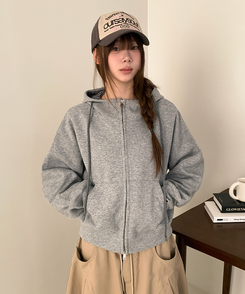 チェックセミクロップフードジップアップ GREY