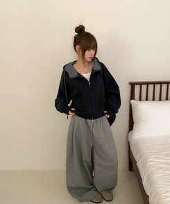 チェックセミクロップフードジップアップ NAVY