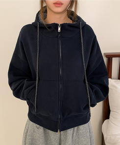 チェックセミクロップフードジップアップ NAVY