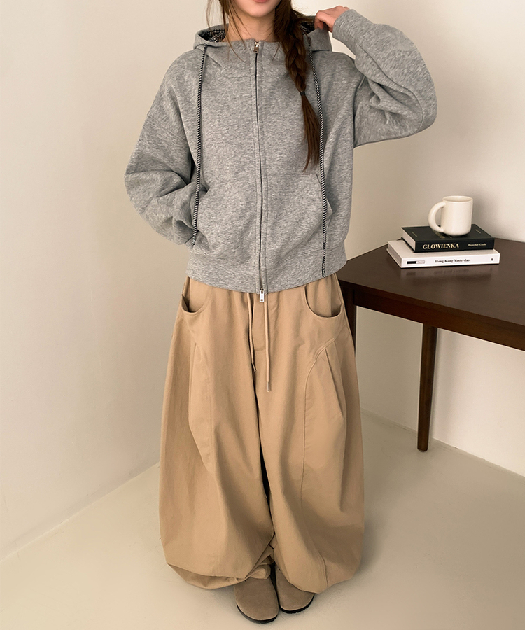 チェックセミクロップフードジップアップ GREY