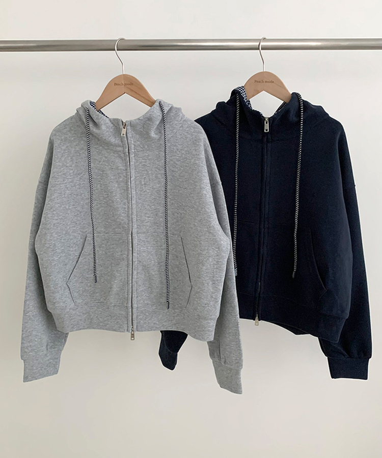 チェックセミクロップフードジップアップ