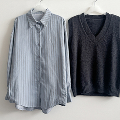 【SET】ストライプシャツ ニットベスト