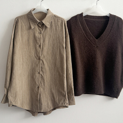 【SET】ストライプシャツ ニットベスト