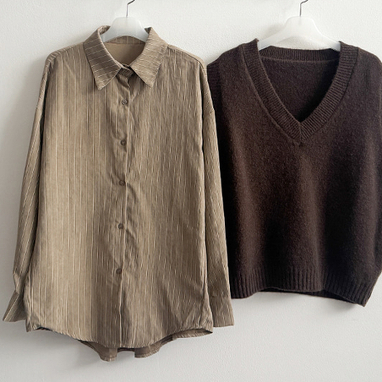 【SET】ストライプシャツ ニットベスト