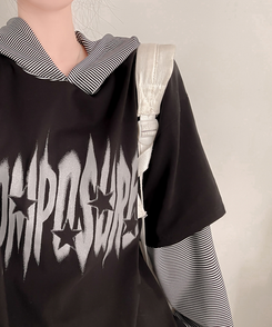 レイヤードフード長袖Tシャツ(5color) BLACK