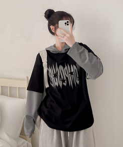 レイヤードフード長袖Tシャツ(5color) BLACK