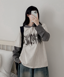 レイヤードフード長袖Tシャツ(5color) CREAM