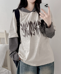 レイヤードフード長袖Tシャツ(5color) CREAM