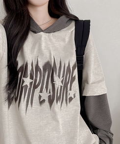 レイヤードフード長袖Tシャツ(5color) CREAM