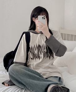 レイヤードフード長袖Tシャツ(5color) CREAM