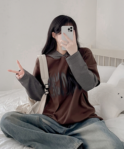 レイヤードフード長袖Tシャツ(5color) CHESTNUT BROWN