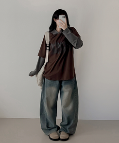 レイヤードフード長袖Tシャツ(5color) CHESTNUT BROWN