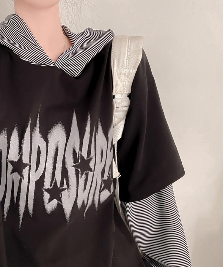 レイヤードフード長袖Tシャツ(5color) BLACK