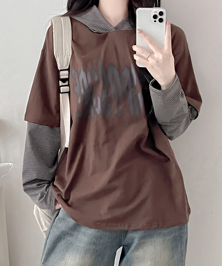レイヤードフード長袖Tシャツ(5color) CHESTNUT BROWN