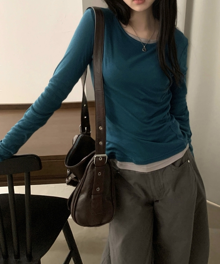 루머 뉴레이어드 텐셀 코튼 롱 슬리브 긴팔티셔츠 블루