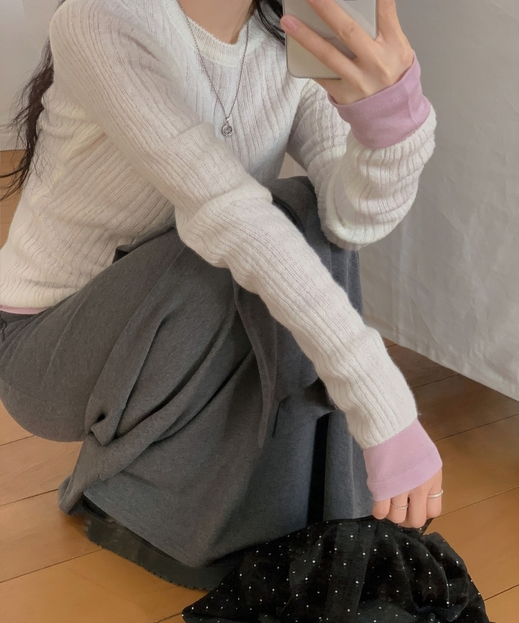 루머 뉴레이어드 텐셀 코튼 롱 슬리브 긴팔티셔츠 핑크