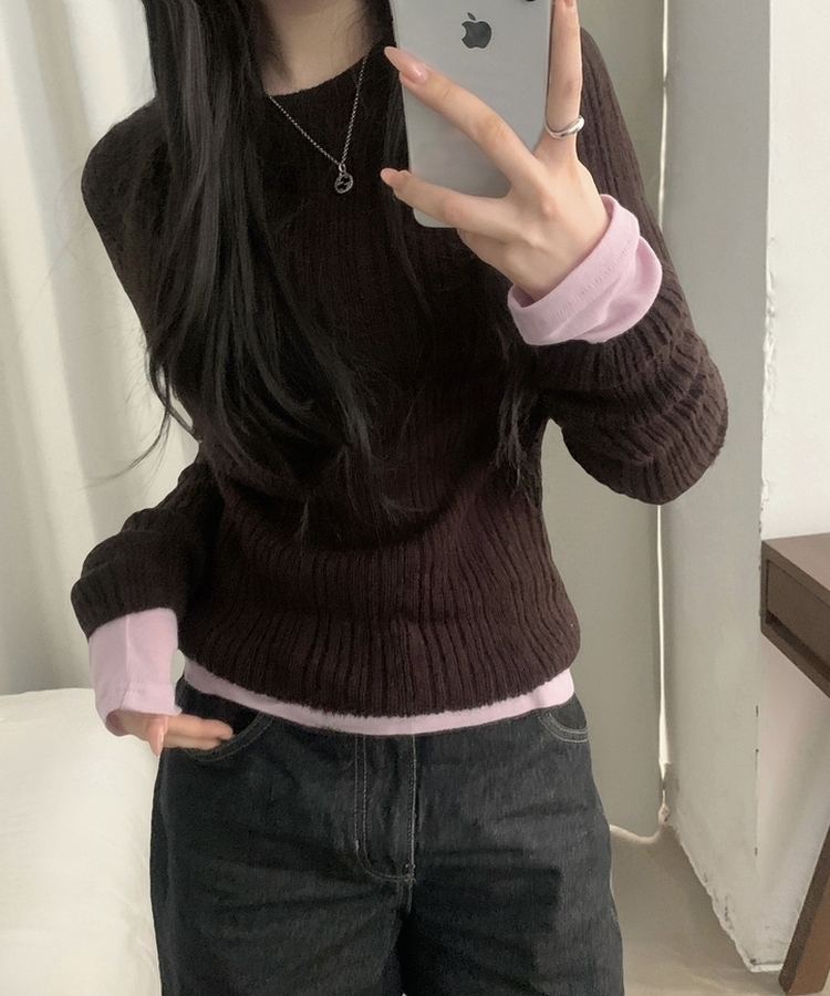 루머 뉴레이어드 텐셀 코튼 롱 슬리브 긴팔티셔츠 핑크