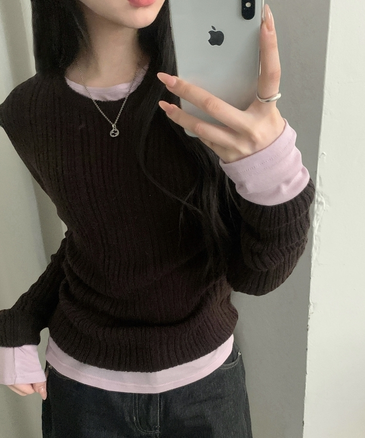 루머 뉴레이어드 텐셀 코튼 롱 슬리브 긴팔티셔츠 핑크