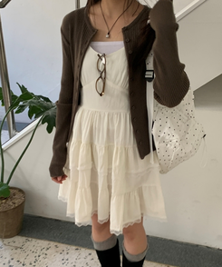 Vネックレースブラウスワンピース CREAM