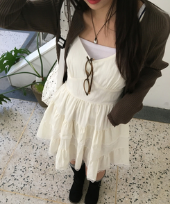 Vネックレースブラウスワンピース CREAM