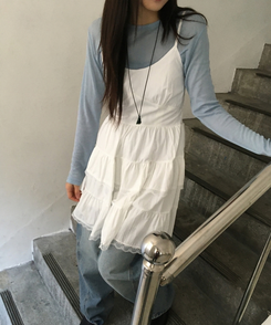 Vネックレースブラウスワンピース WHITE